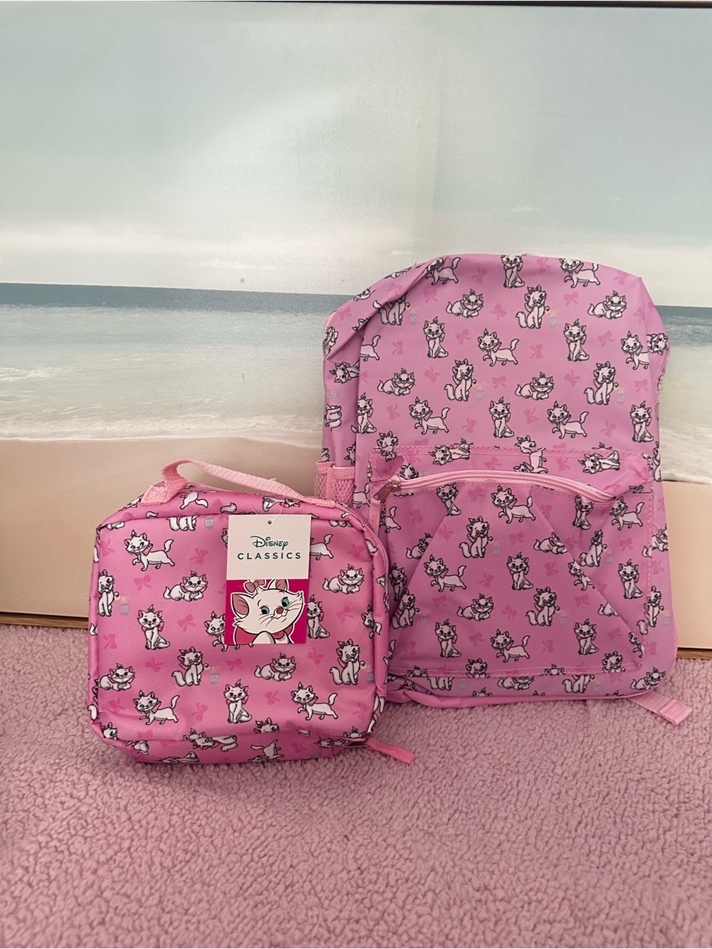 Disney Pink Marie Backpack and Matching Lunch Bag Set